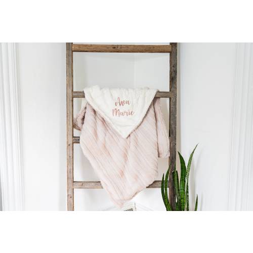 Personalized Neutral Baby Blanket, Vienna Crystal and You Choose Minky Color, Newborn Girl gift, Baby Girl Shower Gift, Beige Pink Blanket