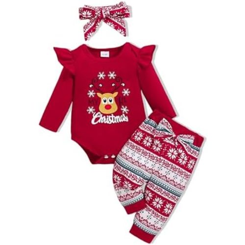 Baby Girl Clothes Infant Girl Newborn Outfit Romper Fall Winter Pants Set Cute Hat Headband for Baby Girls
