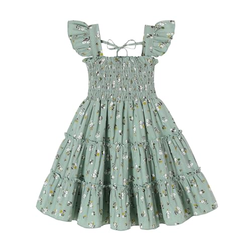 YOUNGER TREE Toddler Girl Dress Baby Girls Summer Clothes Ruffle Sleeve Floral Smock Beach Boho Dresses Sundress