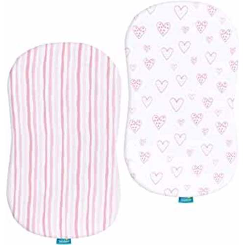 Bassinet Sheets Compatible with Halo Bassinest Swivel, Flex, Glide, Premiere & Luxe Series Sleeper, 100% Jersey Knit Cotton Sheets, Hourglass Bassinet Mattress Sheet, Pink Print for Baby