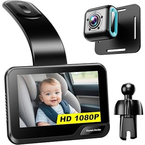 Baby Car Mirror, 4.3'' HD Night Vision Function Car Mirror Display, Wide View Baby Car Camera Monitor 1080P Rear Facing Car Baby Monitor with Camera, 360 Rotation Backseat Camera