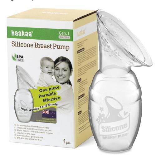 haakaa Manual Breast Pump for Breastfeeding, Silicone, Clear 4oz/100ml