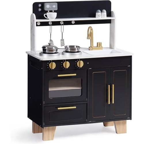 ROBOTIME Play Kitchen for Kids, Wooden Kids Play Kitchen Playset, Toddler Kitchen Pretend Play Set with Marble-Style Countertop, Modern Toy Kitchen for Girls and Boys Ages 3+
