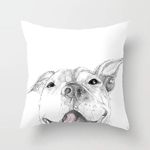 JOOCAR Sketch A Smile is Worth A Thousand Words A Pit Bull Smile Dog Cotton Indoor Decor Throw Pillow Cover/Case with Zipper Soft Cushion (Two Sides)