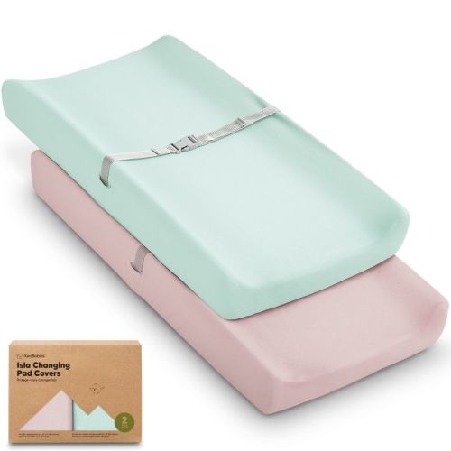2pk Isla Changing Pad Covers for Girl, Boy, Soft Contoured Diaper Changing Table Pad Cover Sheets Neutral