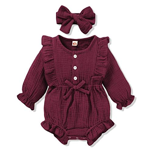 Renotemy Newborn Infant Baby Girl Clothes Cotton Linen Rompers Solid Ruffle Jumpsuits Infant Baby Clothes Girl