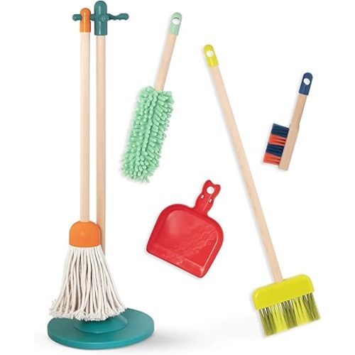 B. toys- Clean n' Play- Pretend Play Wooden Cleaning Set- Playset for Toddlers – Broom, Dustpan, Brush- 2 Years +