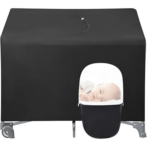 PandaEar Blackout Cover for Pack N Play, Breathable Crib Canopy Tent, Portable Stretchy Baby Netting Cover for Indoor & Outdoor