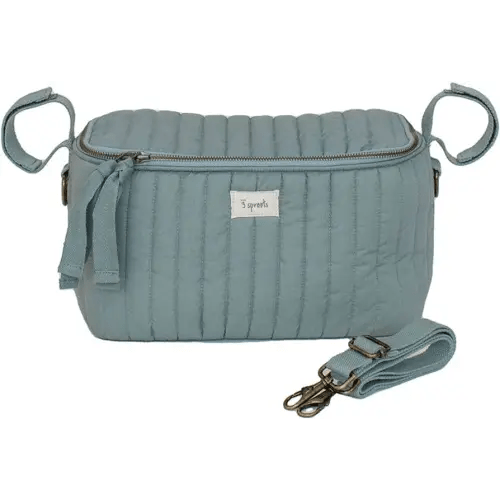 3 Sprouts Universal Quilted Stroller Organizer with Cup Holder and Zip Top - Durable Stroller Caddy Accessory with Storage - Shoulder Strap Converts Organizer to Small Diaper Bag, Green