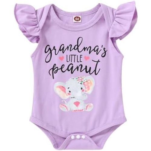 Happy Town Infant Baby Girls Boys Grandma's Little Peanut Short Sleeve Romper Bodysuit Causal Outfits