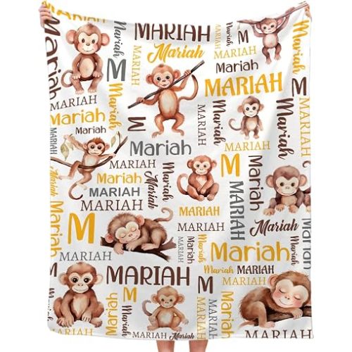 Personalized Monkey Blanket Gifts Super Soft Lightweight Custom Flannel Blanket Baby Blankets Throw for Infants Toddlers Boys Girls, Suitable for Couch Sofa Bed All Seasons 30"x40" for Baby