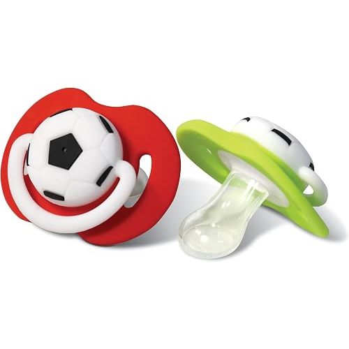 RaZbaby Soccer Pacifier - BPA-Free Silicone Orthodontic Nipple, Ideal for Soccer Lovers, 0-36 Months - 2-Pack Soccer