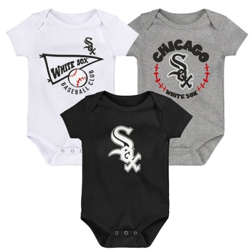 Chicago White Sox Newborn & Infant Biggest Little Fan 3-Pack Bodysuit Set - Black/White/Heather Gray