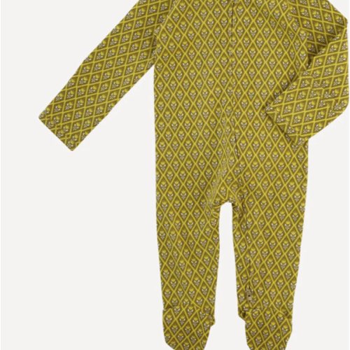 long sleeve two way zipper footie | retro diamond floral | organic cotton jersey