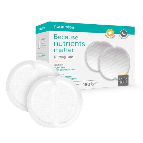 Nanobébé Disposable Nursing Pads Multipack – 120 Days and 60 Nights Ultra Thin & Extra Absorbent Vented Leak Proof Nursing Essentials, Individually Wrapped (180 Count)