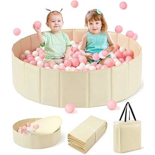 Large Ball Pit for Toddlers - 44 in Baby Ball Pit with Pop-Up Playmat, Portable and Foldable Kids Ball Pit, Dog Play Pit, Indoor and Outdoor Use, Hold Over 800 Balls, Balls Not Include (Beige)