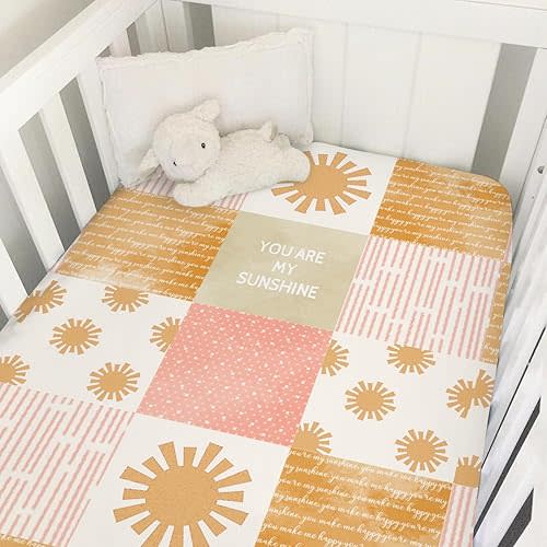 Colorful Boho Sun Baby Crib Sheet 52''x28'' Cute Sunshine Stripes Stretchy Fitted Mattress Sheets for Boy Girl Letters Quote Nursery Toddler Bed Sheets for Standard and Toddler Mattress