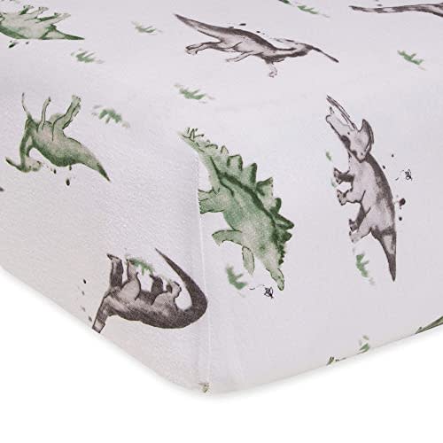 Burts Bees Baby Print Fitted Crib Sheet Organic Cotton BEESNUG - Happy Herbivores Prints, Fits Unisex Standard Bed and Toddler Mattress, Infant Essentials, 28 x 52 x 5.5 Inch 1-Pack