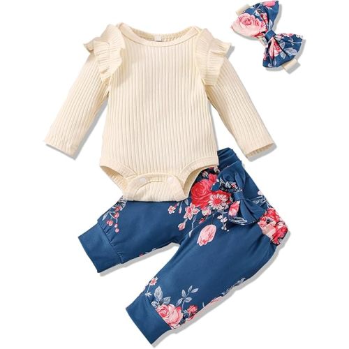 VINUOKER Preemie Newborn Baby Girls Outfits set long Sleeve Cotton Pants Sets Infant Fall Winter Clothes