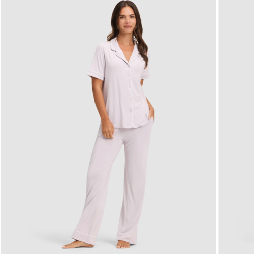 Women's Bamboo Short Sleeve & Pant PJ Set | Cozy Earth - Lavender, Size L