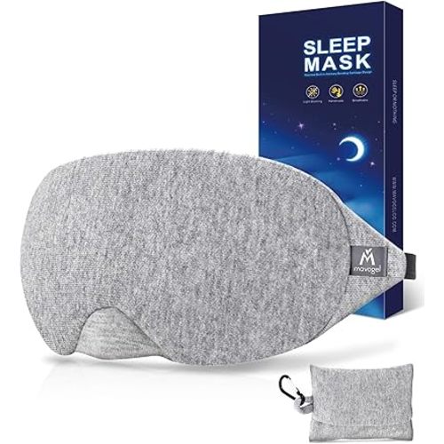 Mavogel Cotton Sleep Mask - Updated Design Light Blocking Sleep Eye Mask, Soft and Comfortable Night Sleeping Mask for Men Women, Eye Blinder for Travel/Sleeping, Includes Travel Pouch, Grey