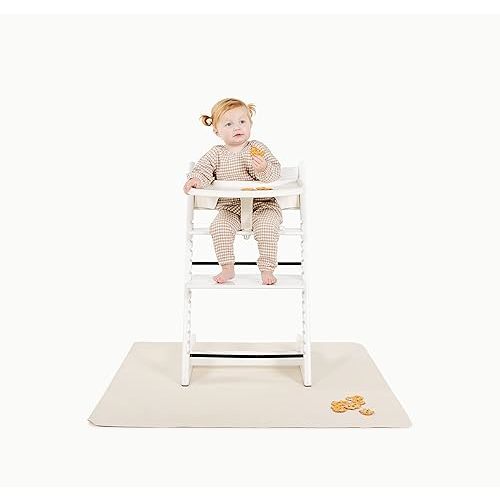 Gathre Baby Splat Mat for Under High Chair, Wipeable & Water Resistant Leather, Foldable, Anti-Slip, Protective Floor Mat for Mealtime Playtime Messes - Ivory