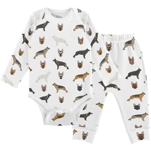 Cute German Shepherd Dog Long Sleeve Baby Clothes for Boys Girls 0-3M