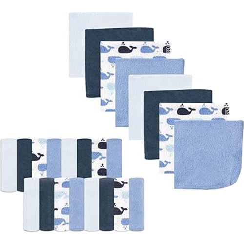 Luvable Friends Unisex Baby Super Soft Bundle Washcloths, Whale, One Size