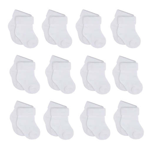 12-Pack Baby Neutral White Jersey Cuffed Bootie Socks