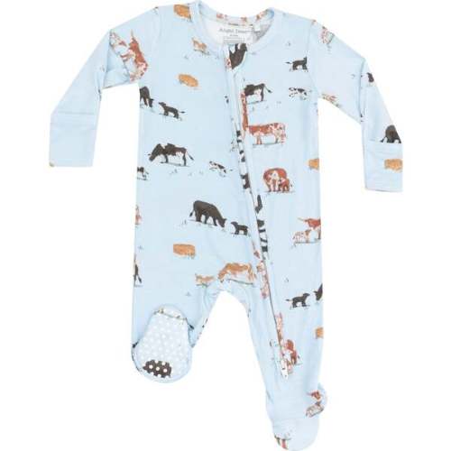 2 Way Zipper Footie, Cow Families Blue