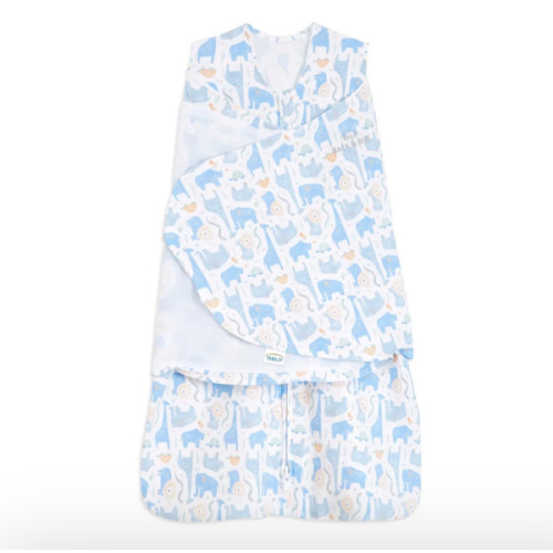 Blue Safari Animals 100% Cotton Baby Swaddle | HALO