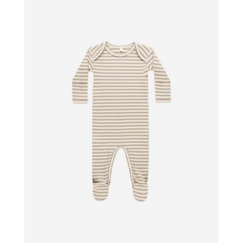 Ribbed Footie || Latte Stripe
