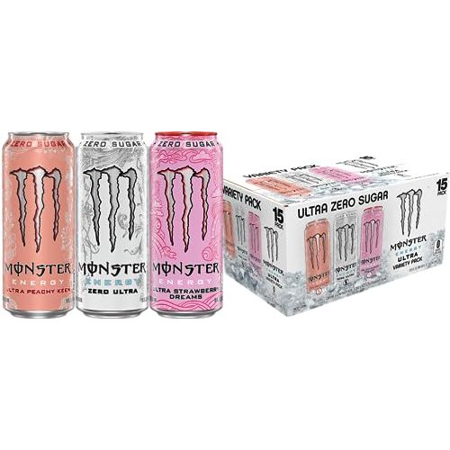 Monster Energy Ultra Variety Pack, PKZSD, Sugar Free Energy Drink, 16 Ounce | Pack of 15