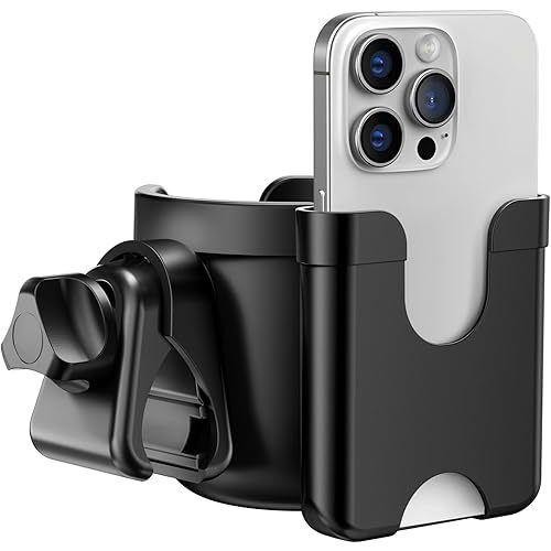 Guiseapue Cup Holder for Walker, Stroller Cup Holder Attachment with Phone Holder, Wheelchair/Stroller Accessories for Uppababy, Nuna, Doona, Rollator, Bike, Scooter, Baby Travel Essential
