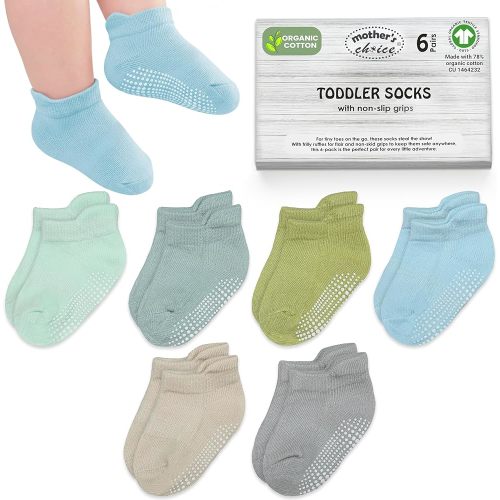 Mother's Choice Organic Cotton GOTS Certified Ankle Baby Socks 6 Pairs, 6M - 5Y For Infants & Toddler Socks Non Slip Baby Girl & Boy Socks (US, Age, 6 Months, 12 Months, Sage Blue)