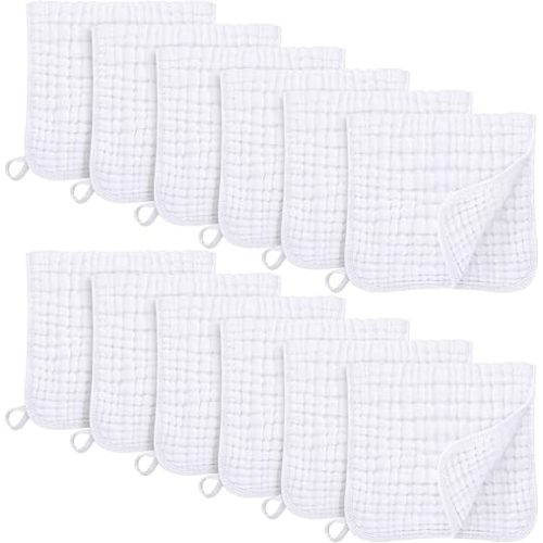 Muslin Burp Cloths for Baby 100% Cotton Burping Cloths for Boys Girls Large 20''X10'' Extra Soft and Absorbent 12 Pack - White