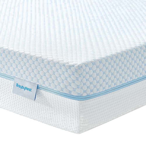 BaybyNest Crib Mattress 52"x27.5"x6" Dual Sided Crib & Toddler Mattress (Firm & Plush) - Gel Memory Foam, Breathable & Removable Cover - CertiPUR-US Certified (Blue & White)