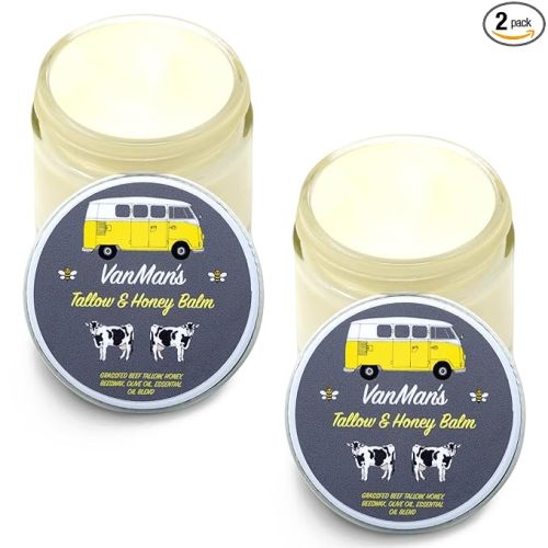 Vanman's Tallow and Honey Balm (2 Pack) - Tallow Face Moisturizer with Pure Grass-Fed/Finished Beef Tallow for Skin and Essential Oils, Organic Raw Honey and Beeswax, Cold Pressed Olive Oil - 2 oz