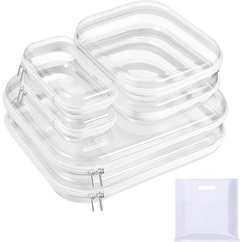 6 Pack Clear Hard Shell Zipper Case,See-Through Hard Plastic Organizer Pouches with Zipper,Clear Travel Makeup Case,Transparent Zippered Pouches for Travel,Toiletries, Makeup,Crush-Resistant Storage