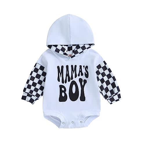 Socutebabe Baby Boy Fall Clothes Long Sleeve Pullover Checkerboard Hoodie Romper Sweatshirt Mama Boy Outfits Sweater Jumpsuit