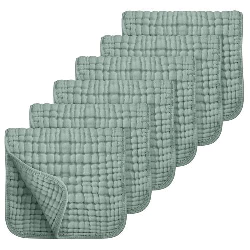 Looxii Muslin Burp Cloths 6 Pack - 20" x 10" - Ultra Soft & Absorbent, 6-Layer 100% Cotton for Spit Up & Drool- Gentle Baby Burping Cloth, Newborn Boys Girls Essentials, Dark Green