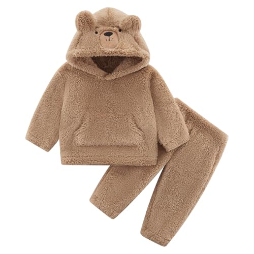 Bkixhv Baby Clothes Toddler Fleece Pants Pullover Tops Set Fall Winter Warm Bear Ear Hoodie Pants 2pcs Outfits