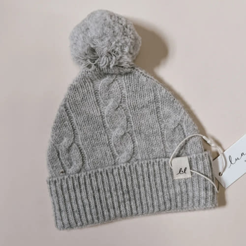 Luna + Luca Cable Knit Pom Beanie - Heather Gray