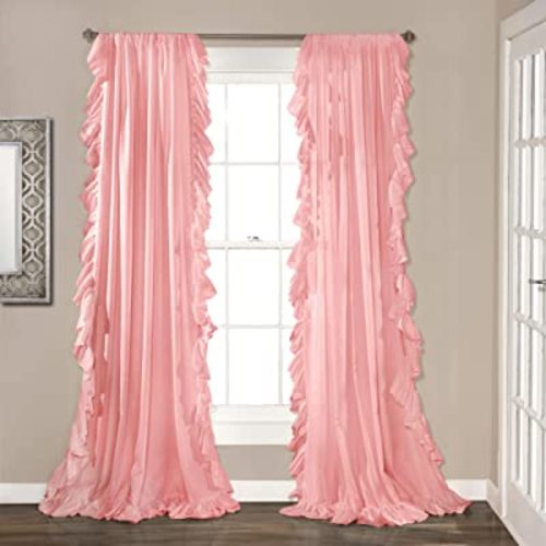 Lush Decor Reyna Ruffle Window Curtain Panel Set, Pair, 54" W x 84" L, Pink - Flowy Curtain Set - Romantic Ruffle Curtains for Bedroom, Living room, or Dining Room - Farmhouse & Cottage Home Decor