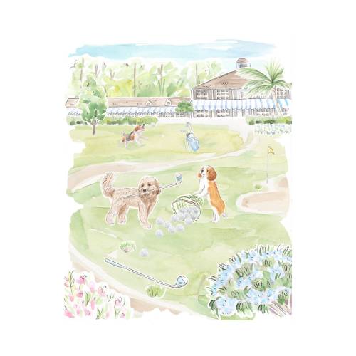 Nursery Art print Dogs playing golf // Jungle Print // Tropical print // Kids room // Nursery art