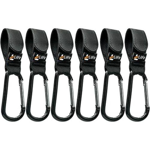 Baby Stroller Hooks for Hanging, Multipurpose Stroller Straps with Durable Stylish Stroller Clips for Diaper Bags, Perfect Mummy Hook for Stroller, Walker and Shopping (Black, Pack of 6)