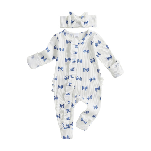Bangyeer Baby Girl Newborn Clothes Fall Winter Hospital Coming Home Outfit Bow Long Sleeve Romper Zipper Jumpsuit