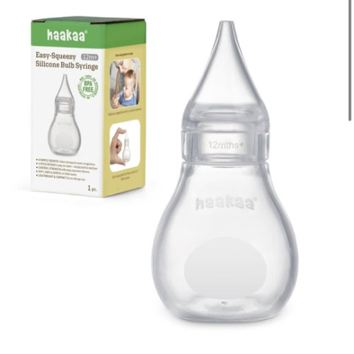 Haakaa Silicone Baby Nasal Aspirator | Nose Bulb Syringe | Easy-Squeezy Baby Nose Cleaner, Newborn Infant &Toddler - BPA Free Silicone