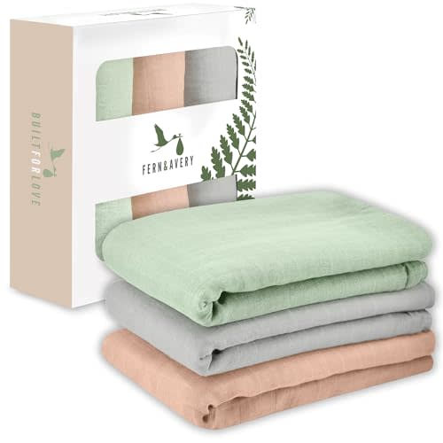 Fern and Avery Baby Gifts New Born - Gender Neutral Silky Muslin Swaddle Blankets - Receiving Blankets for Newborns, for Baby Boys and Girls, Nursery Blanket Wrap - Set of 3