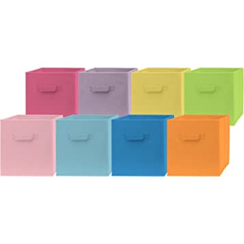 Pomatree Fabric Storage Bins - 8 Pack - Fun Colored Storage Cubes | 2 Reinforced Handles | Foldable Cube Baskets for Home, Kids Room, Nursery and Playroom | Closet and Toys Organization